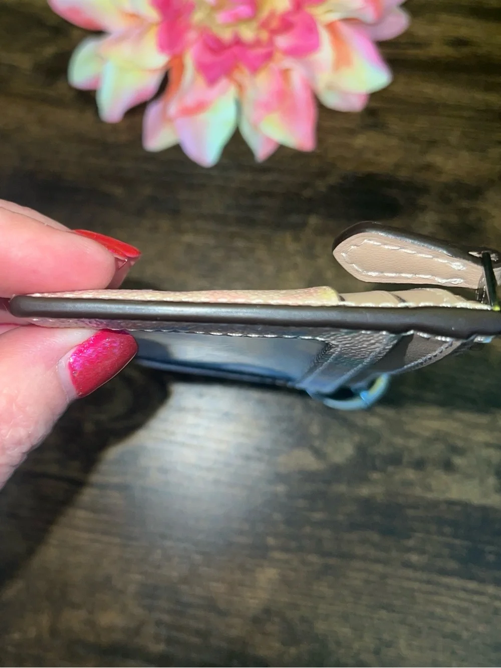 NWT Coach Mini Skinny ID Case in Signature Rainbow Pattern with Silver Sand